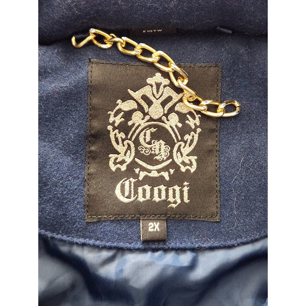 Coogi Women's Logo Rainbow Full Zip Navy Wool Varsity Jacket Fur Hood Size XXL - Picture 5 of 13